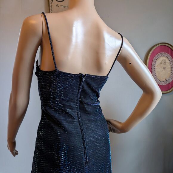 Vintage 1990s Jump Prom Dress Purple Metallic Whimsygoth Formal Slit Size 13 - Picture 12 of 15